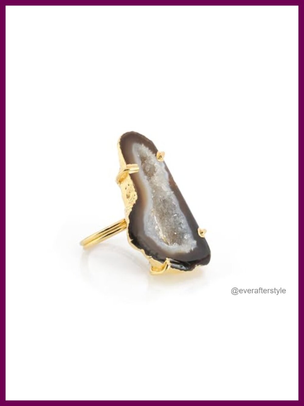 Gold Plated Brass Adjustable Druzy Agate Slice Statement Ring